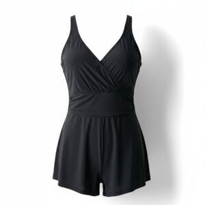 Vanishing Act Black Women's V-Neck One-Piece Swimsuit Belly Control Plus Size 14